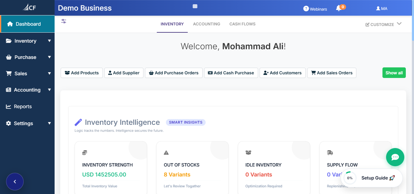 Cash Flow Inventory Dashboard — Online Inventory Management Software